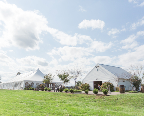 Outdoor wedding venue with a tent