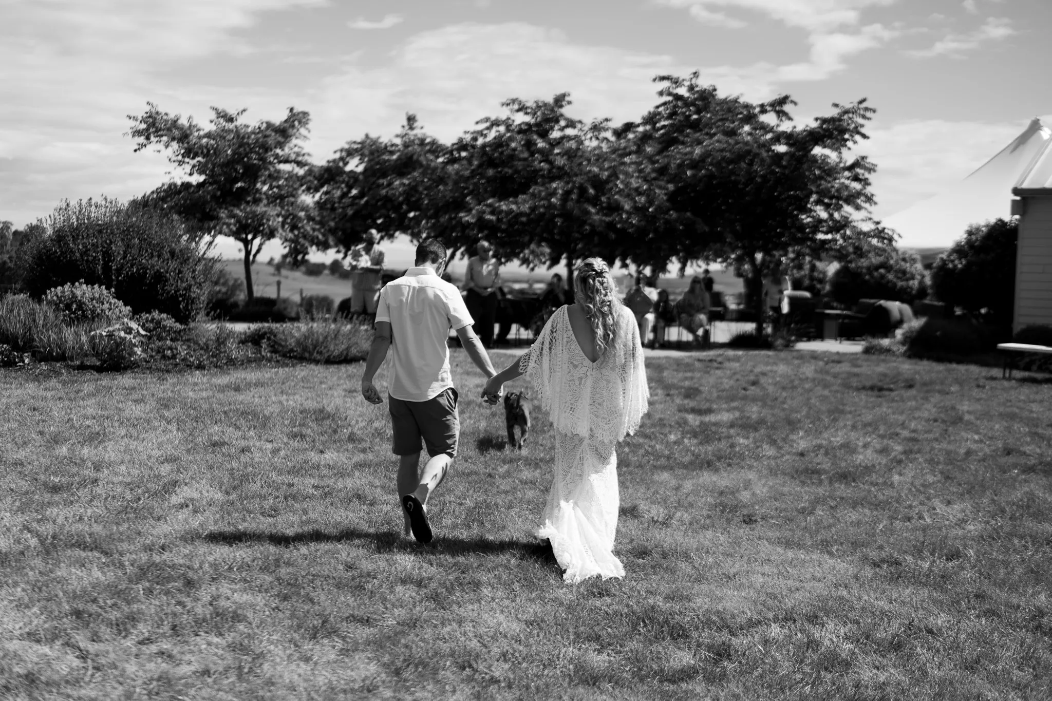 Couple exploring a Virginia farm wedding venue during planning